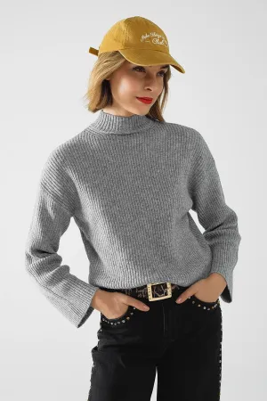 grey ribbed turtleneck sweater