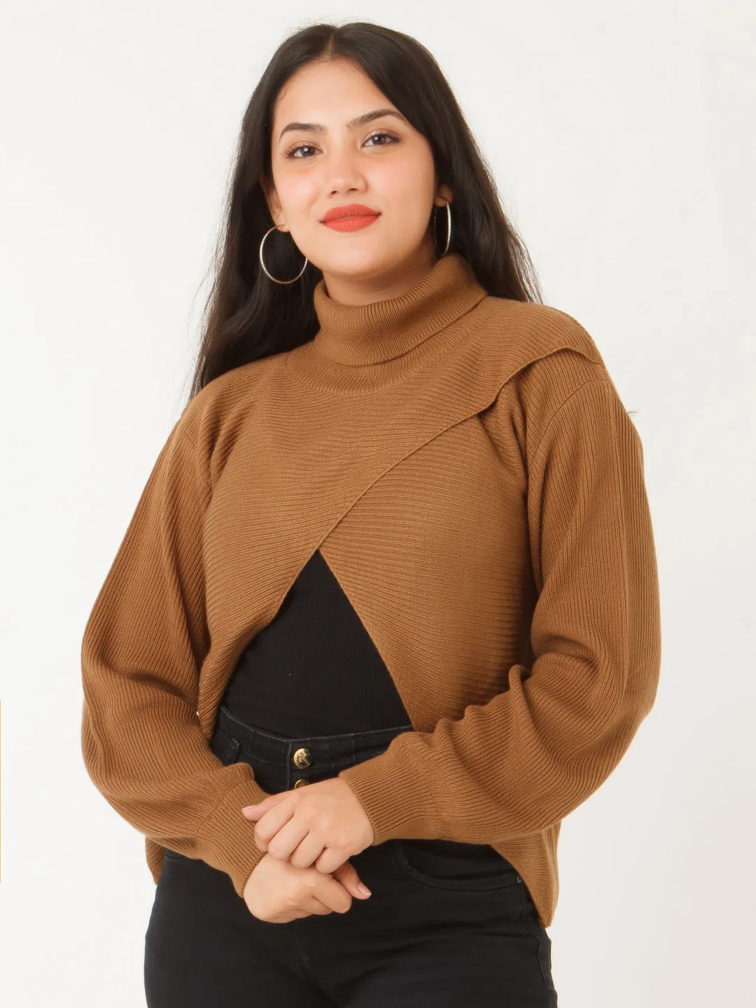 Grey Solid Cropped Sweater