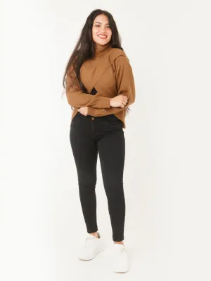 Grey Solid Cropped Sweater