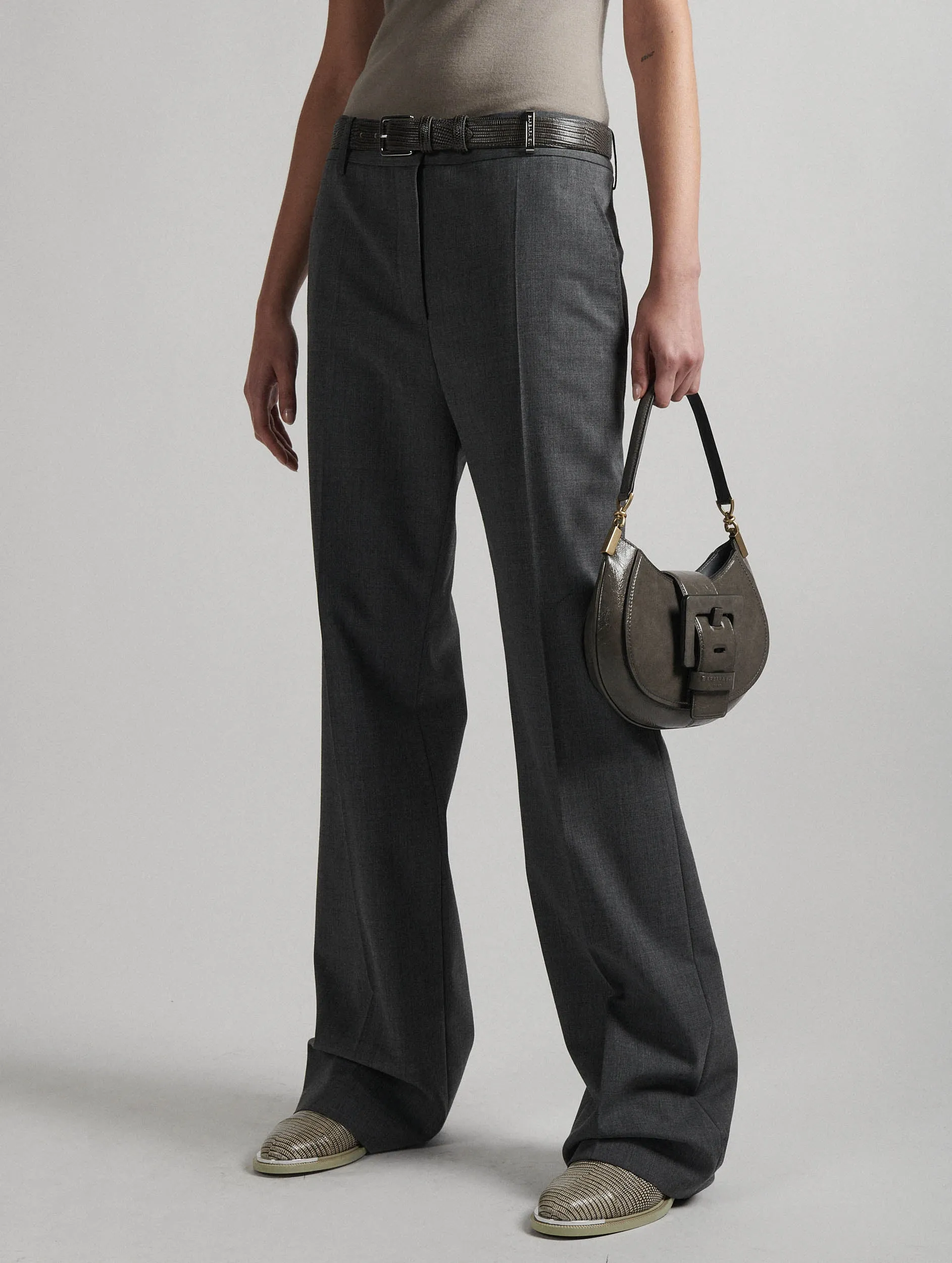 Grey  wool gabardine low-waist trousers