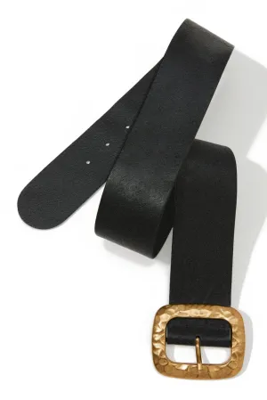 Hammered Leather Waist Belt Black/Gold