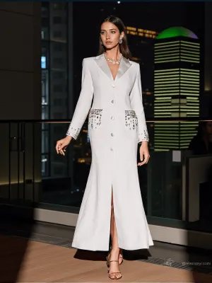 Hassan Rhinestone Blazer Dress In White