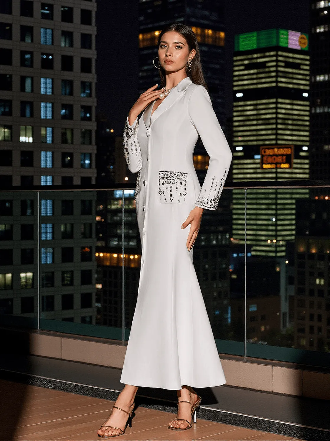 Hassan Rhinestone Blazer Dress In White