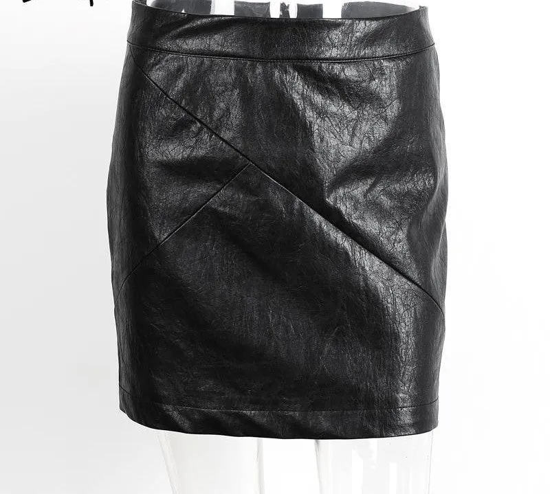high waist classic faux leather skirt Chic slim bodycon pencil skirts Casual autumn black short skirt