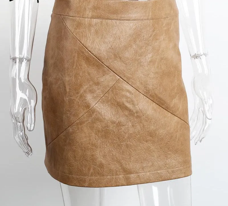 high waist classic faux leather skirt Chic slim bodycon pencil skirts Casual autumn black short skirt