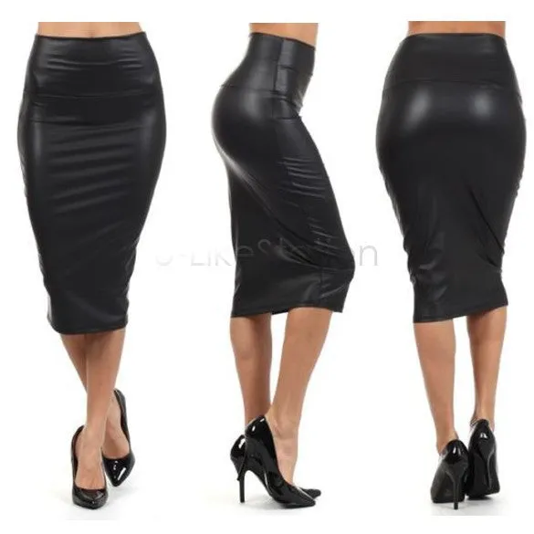 High waist Leather Skirt sexy Pencil skirts middle long Casual skirt party bar club travel