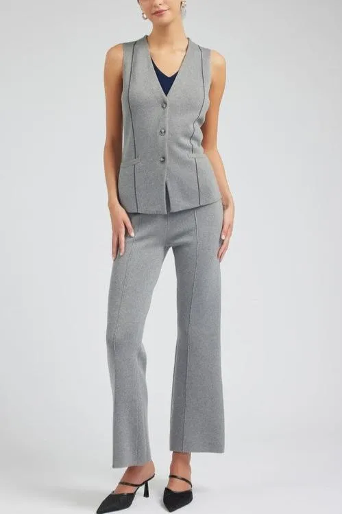 High-Waist Straight Leg Sweater Pants in Heather Grey