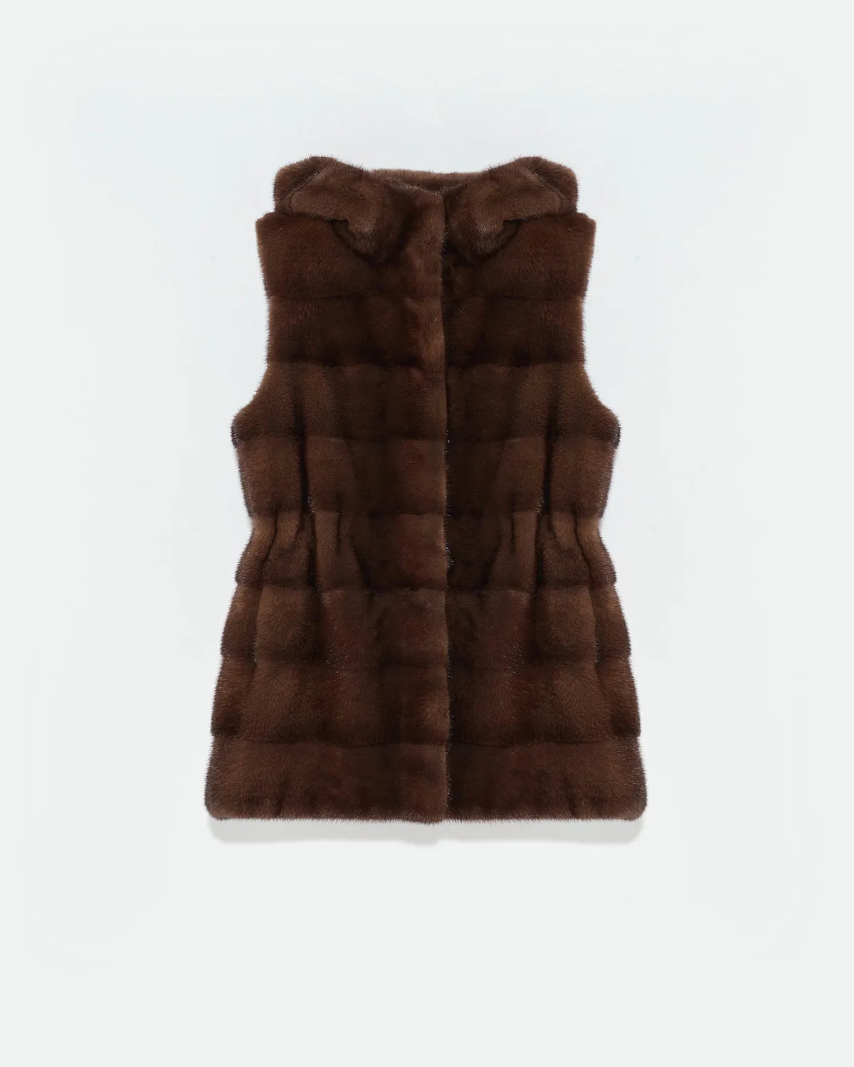 Hooded gilet in long-haired mink fur