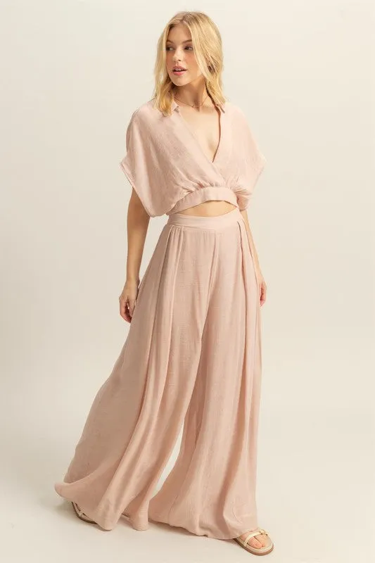 HYFVE Kimono Sleeve Crop Top and Wide Leg Pants Set