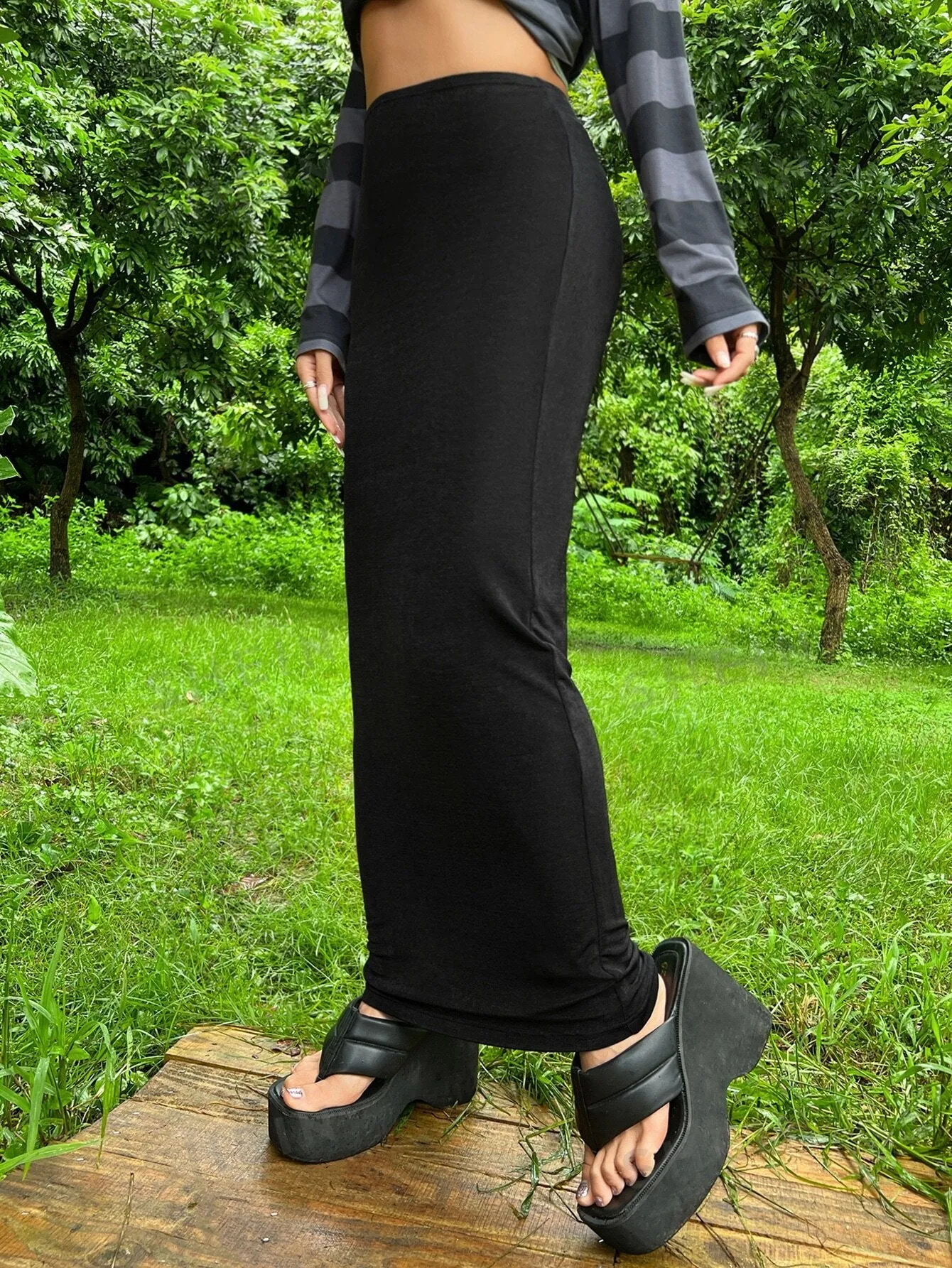 ICON Grunge Solid Pencil Skirt Without Belt