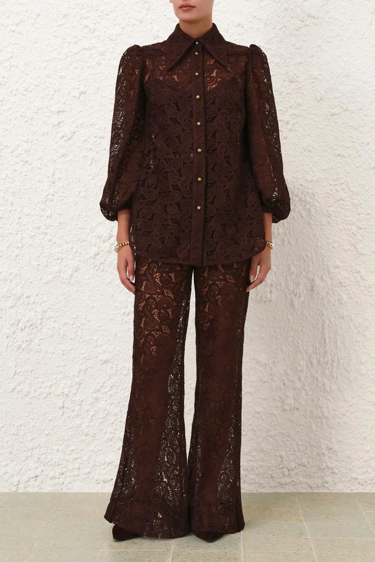 Illustration Lace Flare Pant in Chocolate
