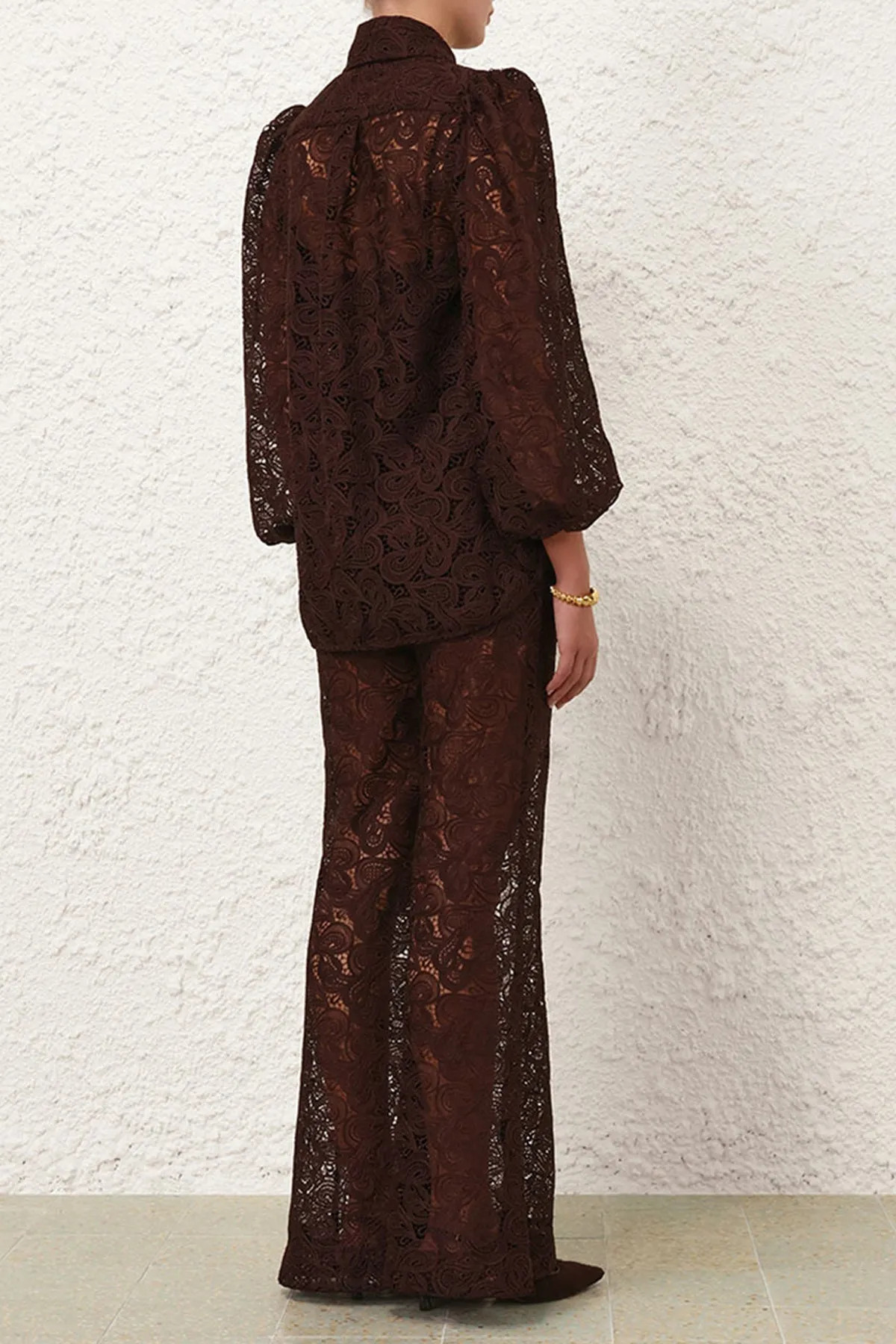 Illustration Lace Flare Pant in Chocolate