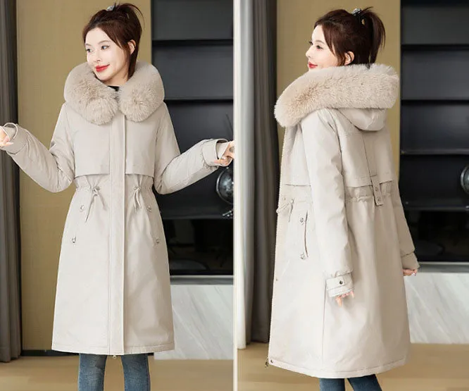 Insulated Water-Resistant Parka for Women with a Drawstring Waist