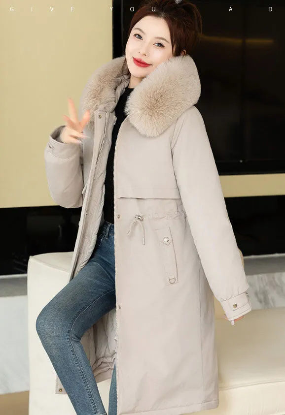 Insulated Water-Resistant Parka for Women with a Drawstring Waist