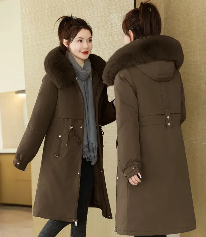 Insulated Water-Resistant Parka for Women with a Drawstring Waist