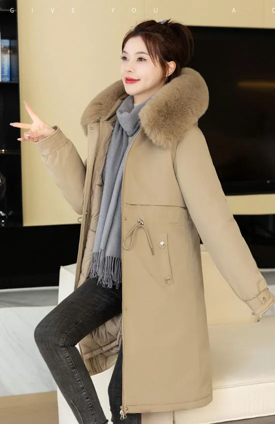 Insulated Water-Resistant Parka for Women with a Drawstring Waist