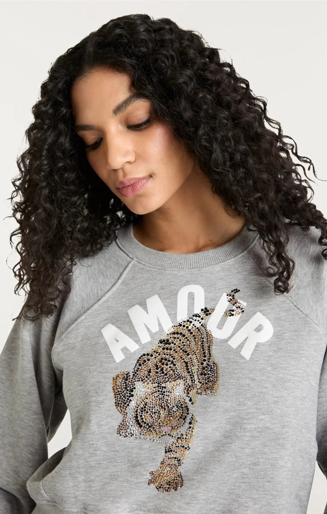 Jennifer Cropped Tiger Sweatshirt - Heather Grey