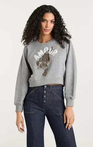 Jennifer Cropped Tiger Sweatshirt - Heather Grey