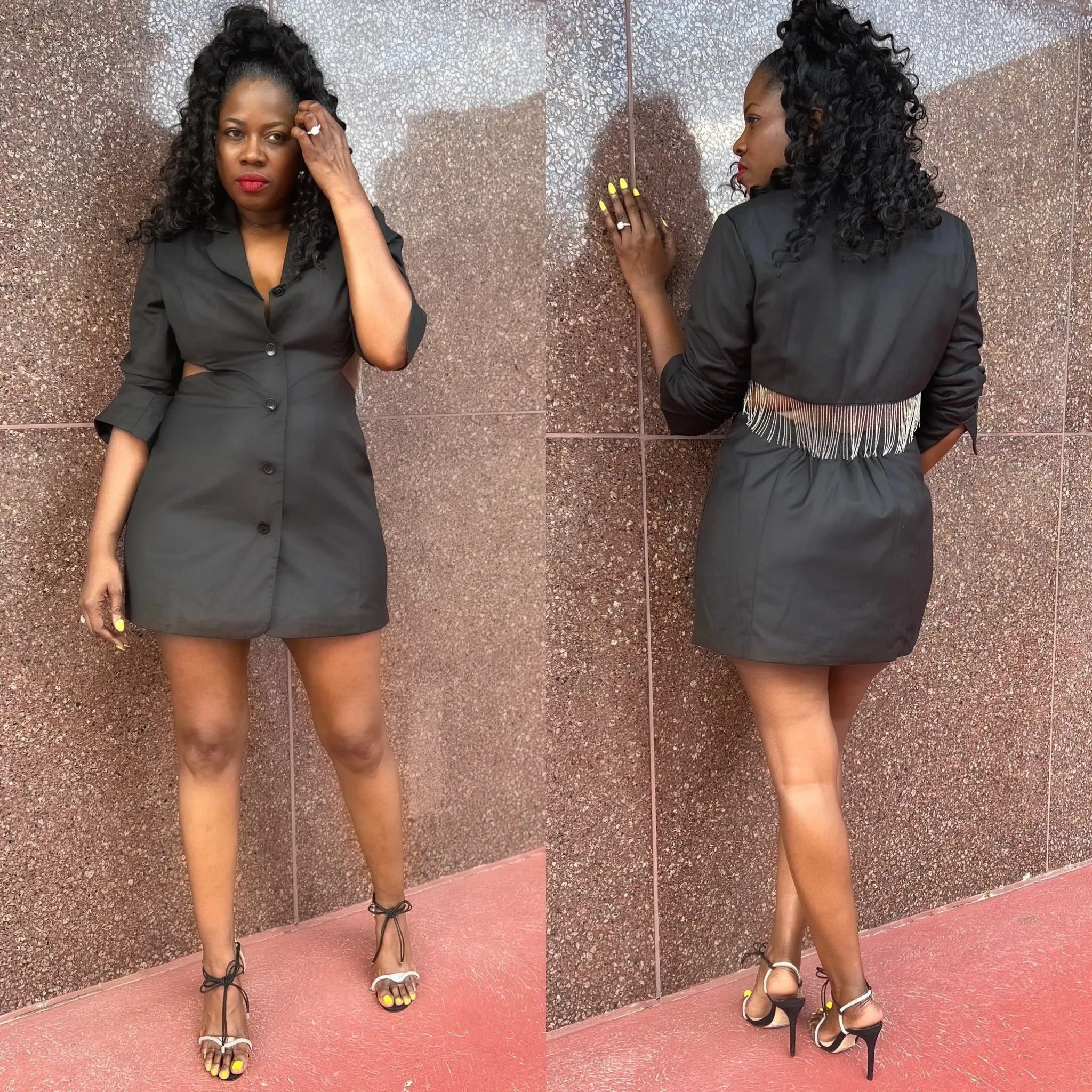 “Jeweled Back” Blazer Dress