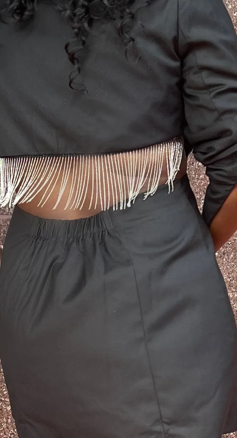 “Jeweled Back” Blazer Dress