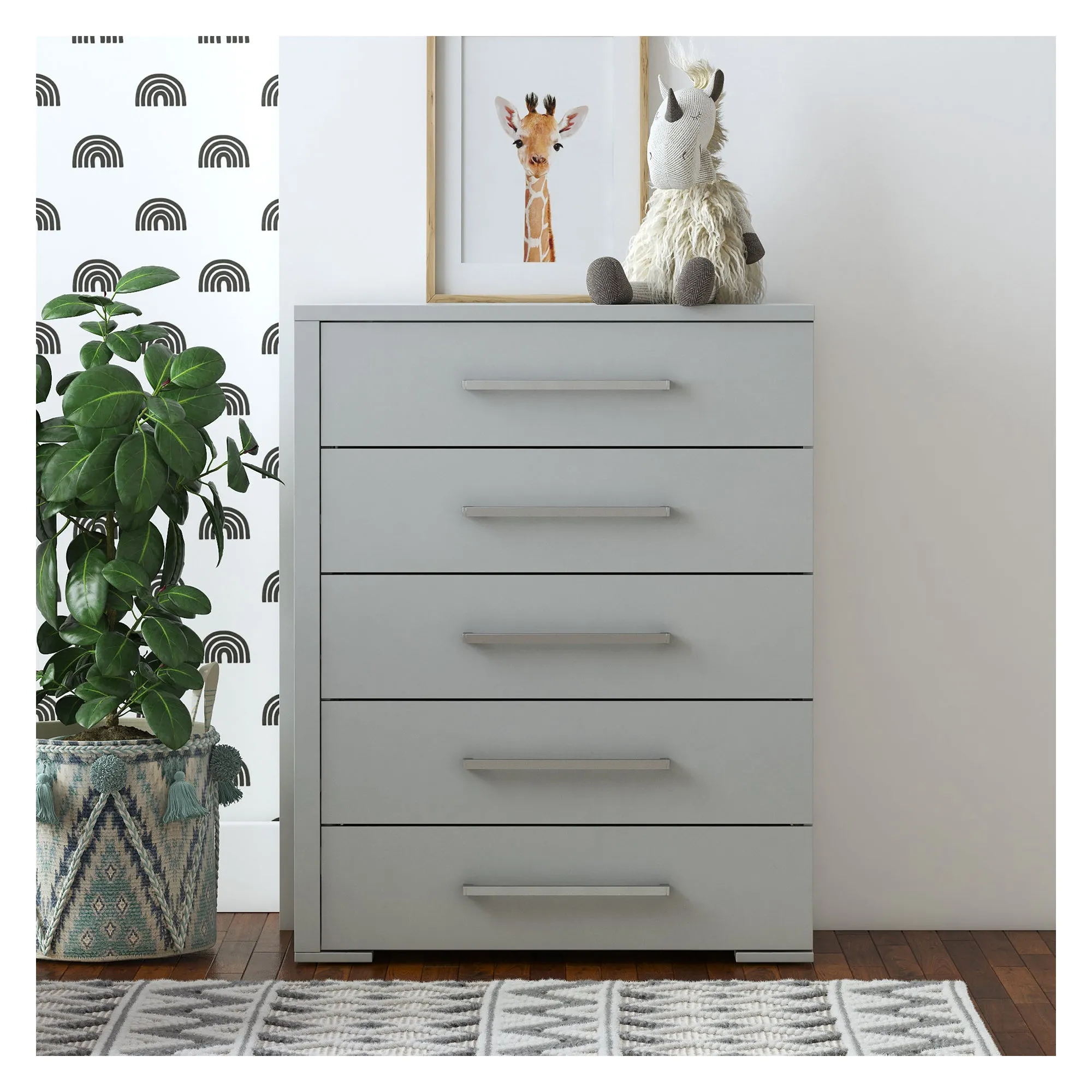 joanna 5 drawer chest office storage organization, light grey
