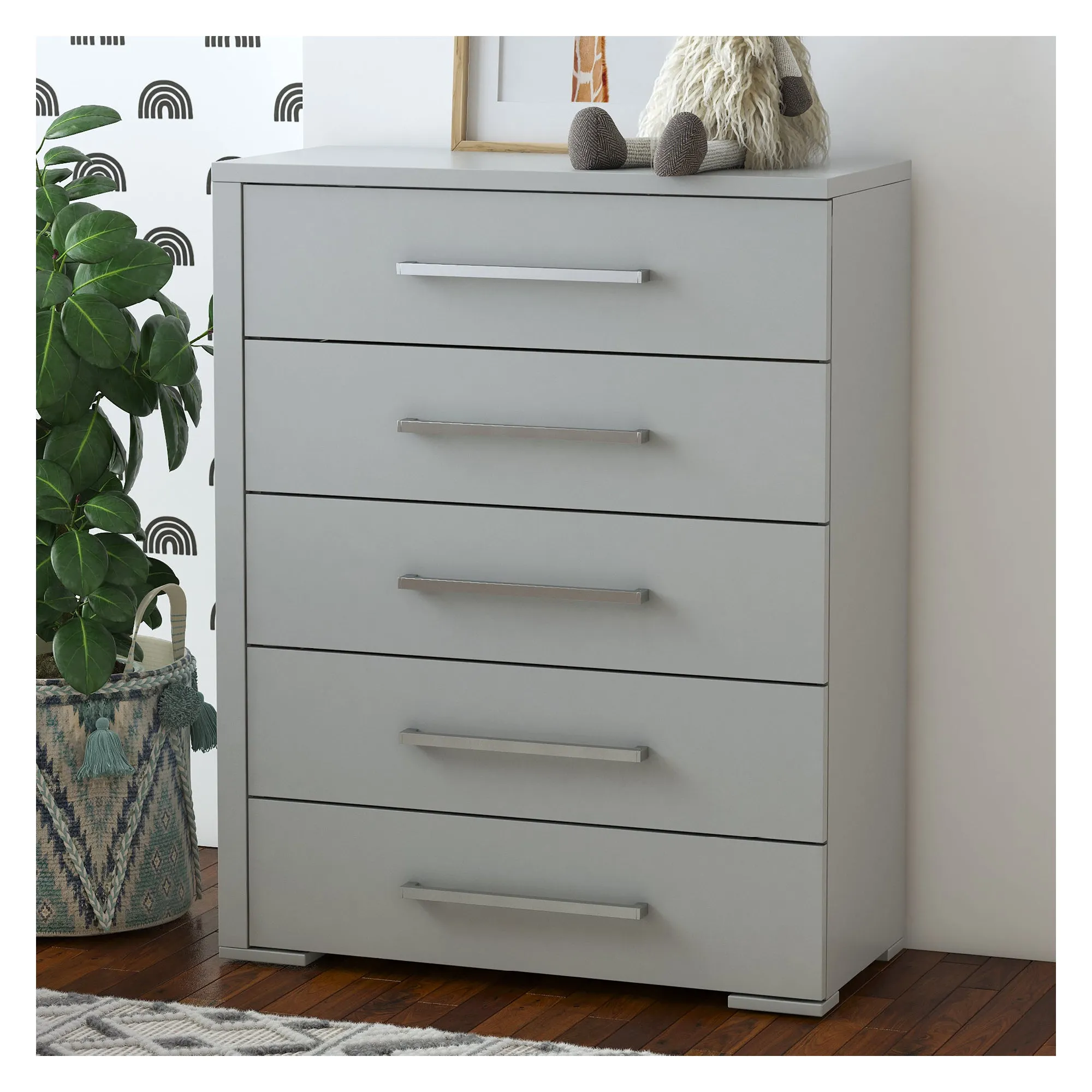 joanna 5 drawer chest office storage organization, light grey