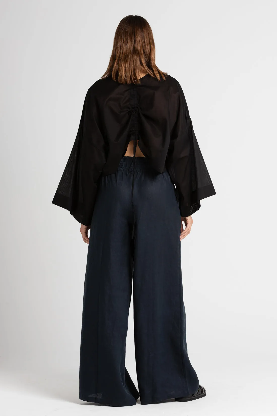 Jonathan Wide Leg Linen Pant Indigo