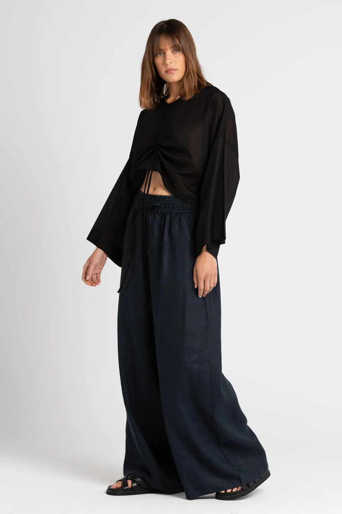 Jonathan Wide Leg Linen Pant Indigo