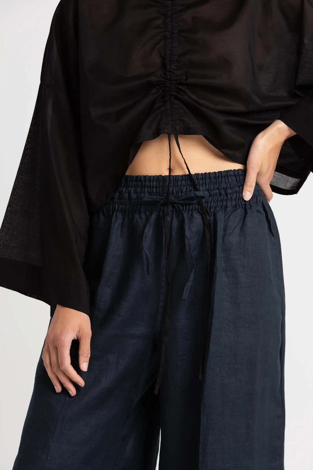 Jonathan Wide Leg Linen Pant Indigo