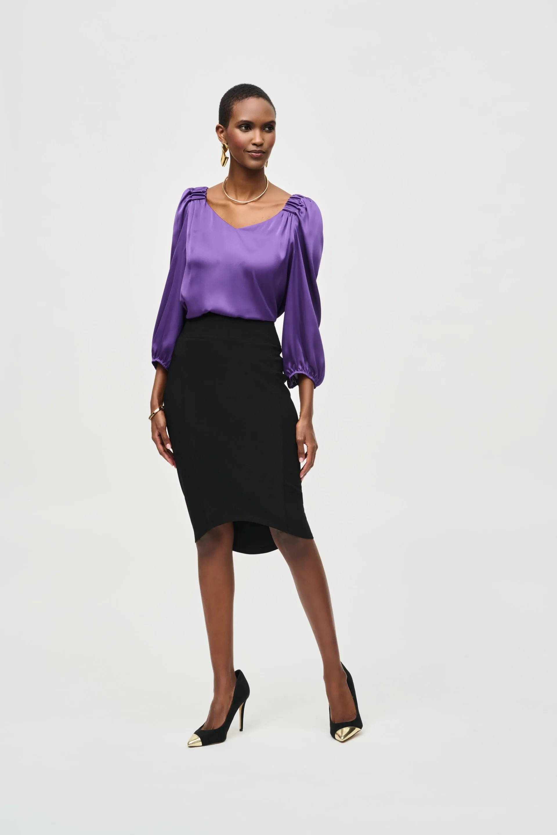 Joseph Ribkoff Black Bonded Silky Knit Pencil Skirt Style 243245