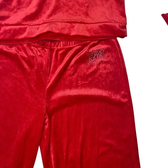 Juicy Couture Red Rhinestone Velour Y2K Holiday 2 Piece Pajama Lounge Set Sz XL