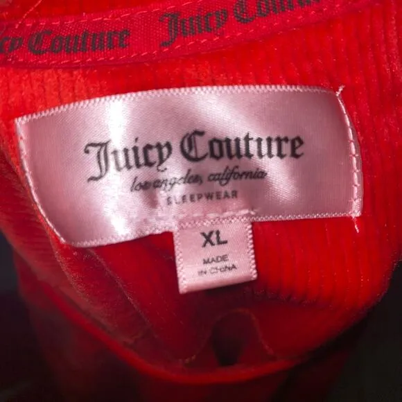 Juicy Couture Red Rhinestone Velour Y2K Holiday 2 Piece Pajama Lounge Set Sz XL