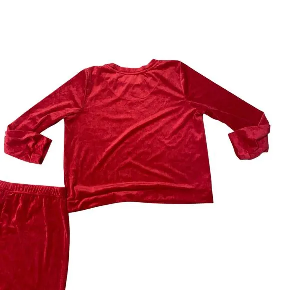 Juicy Couture Red Rhinestone Velour Y2K Holiday 2 Piece Pajama Lounge Set Sz XL