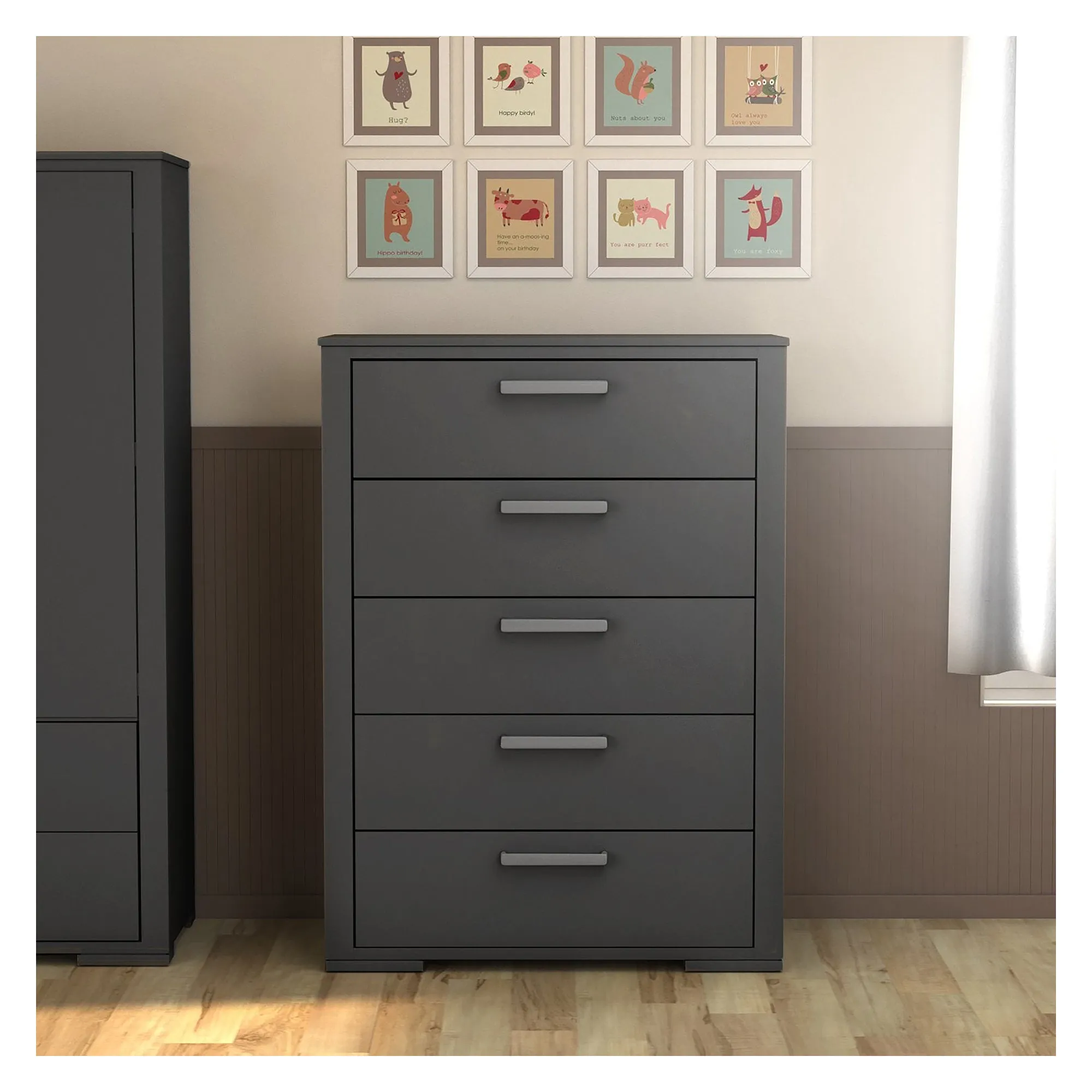 karlstad 5 drawer chest office storage organization, dark grey