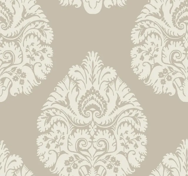 KT2142 Teardrop Damask Wallpaper-Beige