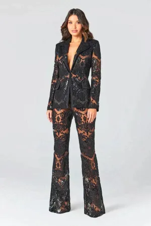 Kura® | Blazer And Hollow Mesh Pants For Women