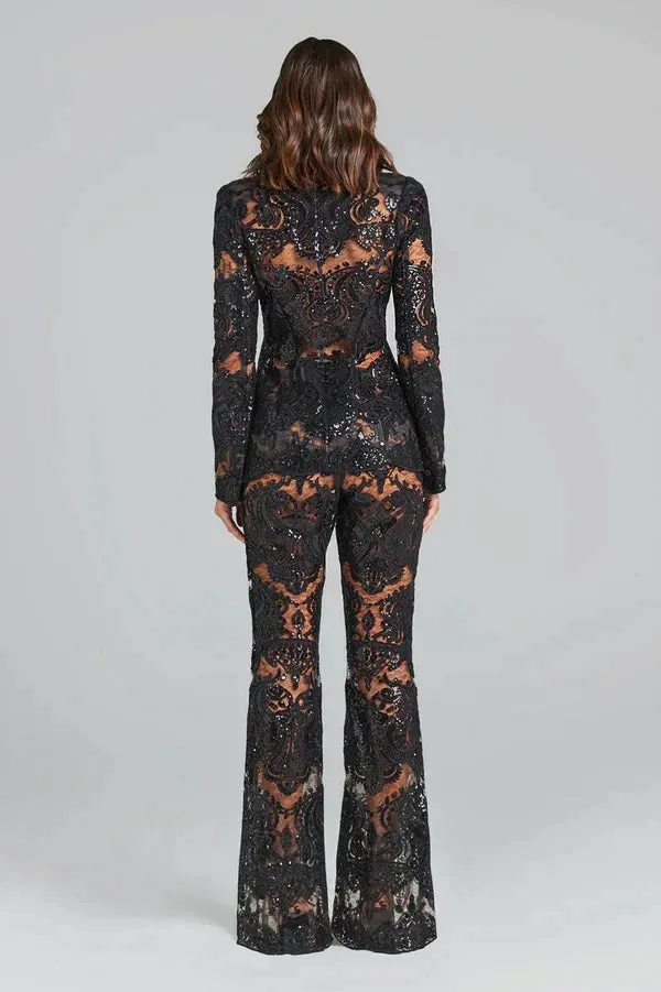Kura® | Blazer And Hollow Mesh Pants For Women