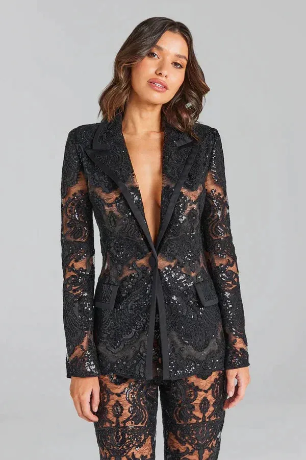 Kura® | Blazer And Hollow Mesh Pants For Women