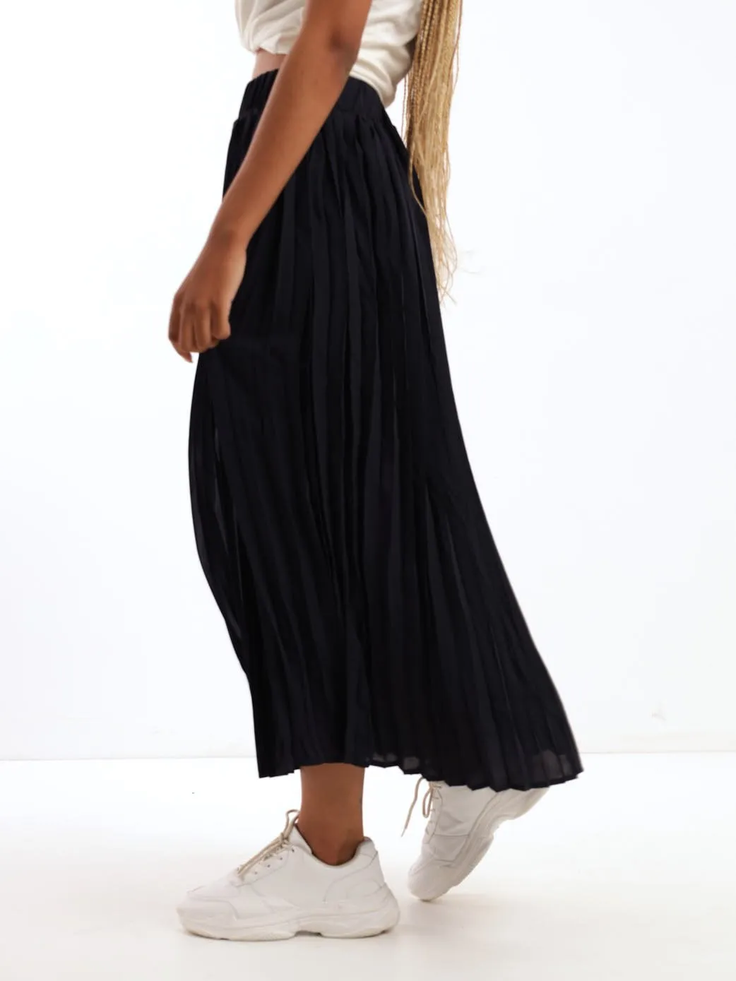 Ladies A-Line Pleated Skirt - Black