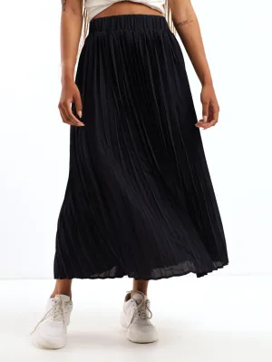 Ladies A-Line Pleated Skirt - Black