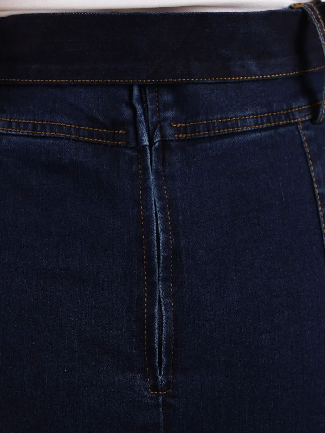 Ladies Belted Denim Pencil Skirt - Ink