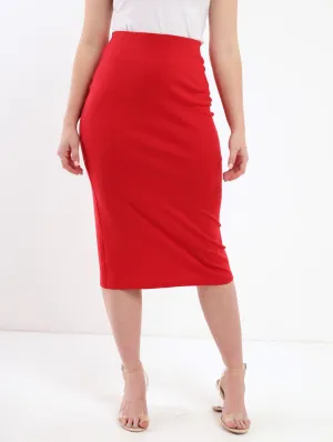 Ladies Knit Pencil Skirt - Red