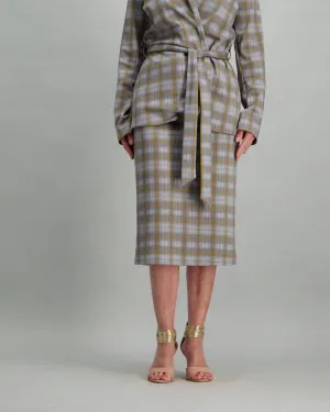 Ladies Ponte Pencil Skirt - Check