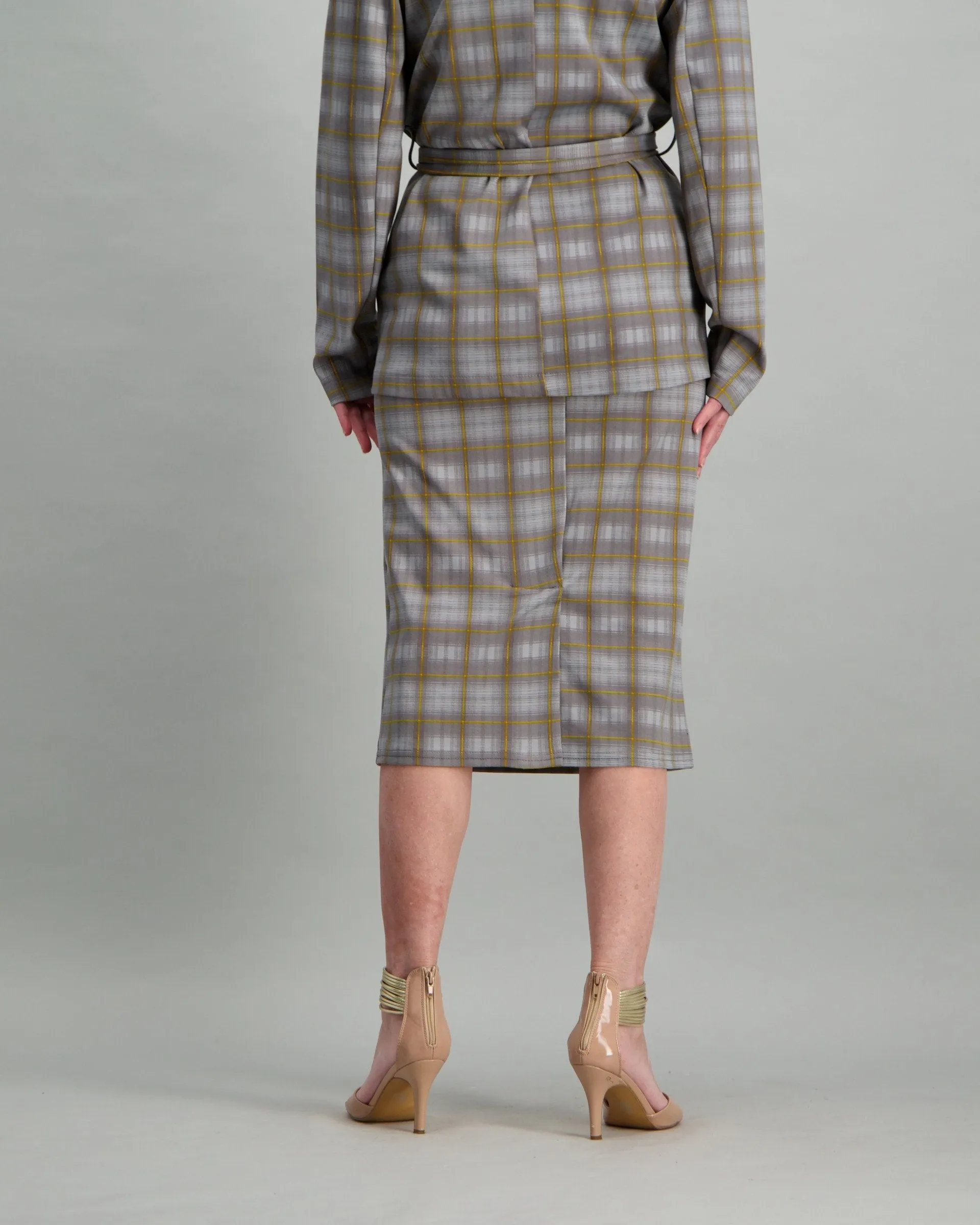 Ladies Ponte Pencil Skirt - Check