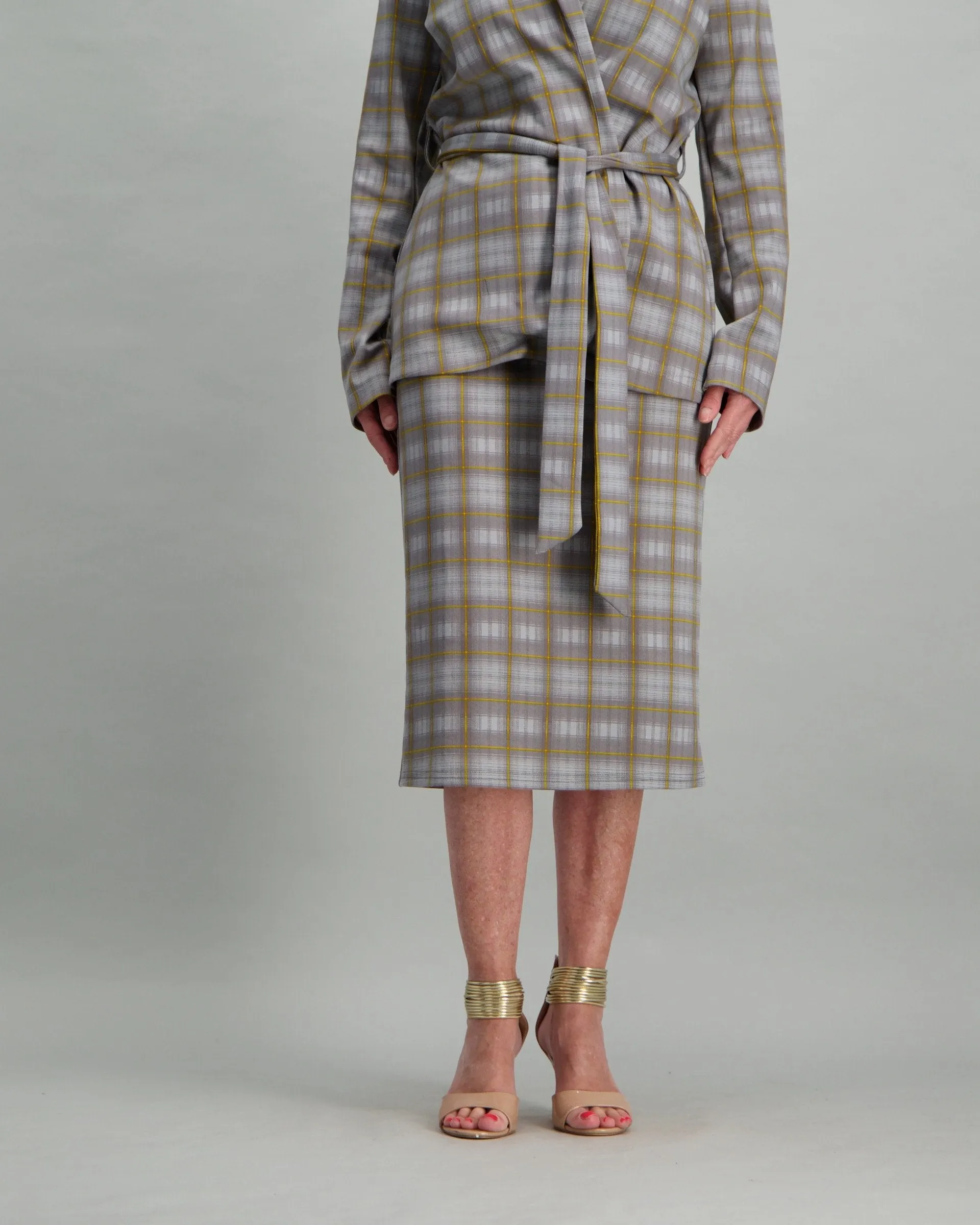 Ladies Ponte Pencil Skirt - Check