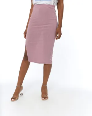 Ladies Self Stripe Slit Front Pencil Skirt - Blush