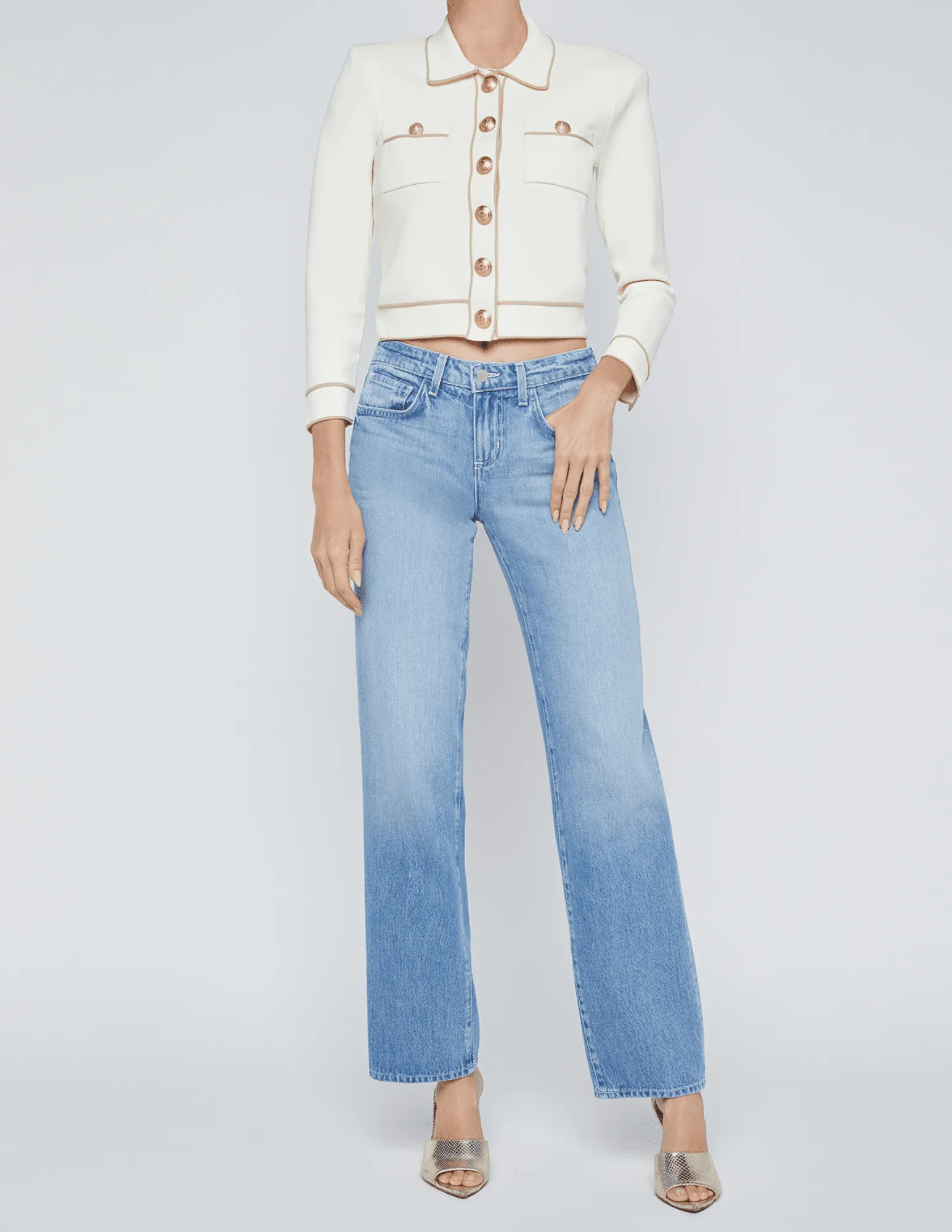 L'Agence Neo Contrast Trim Cropped Cardigan
