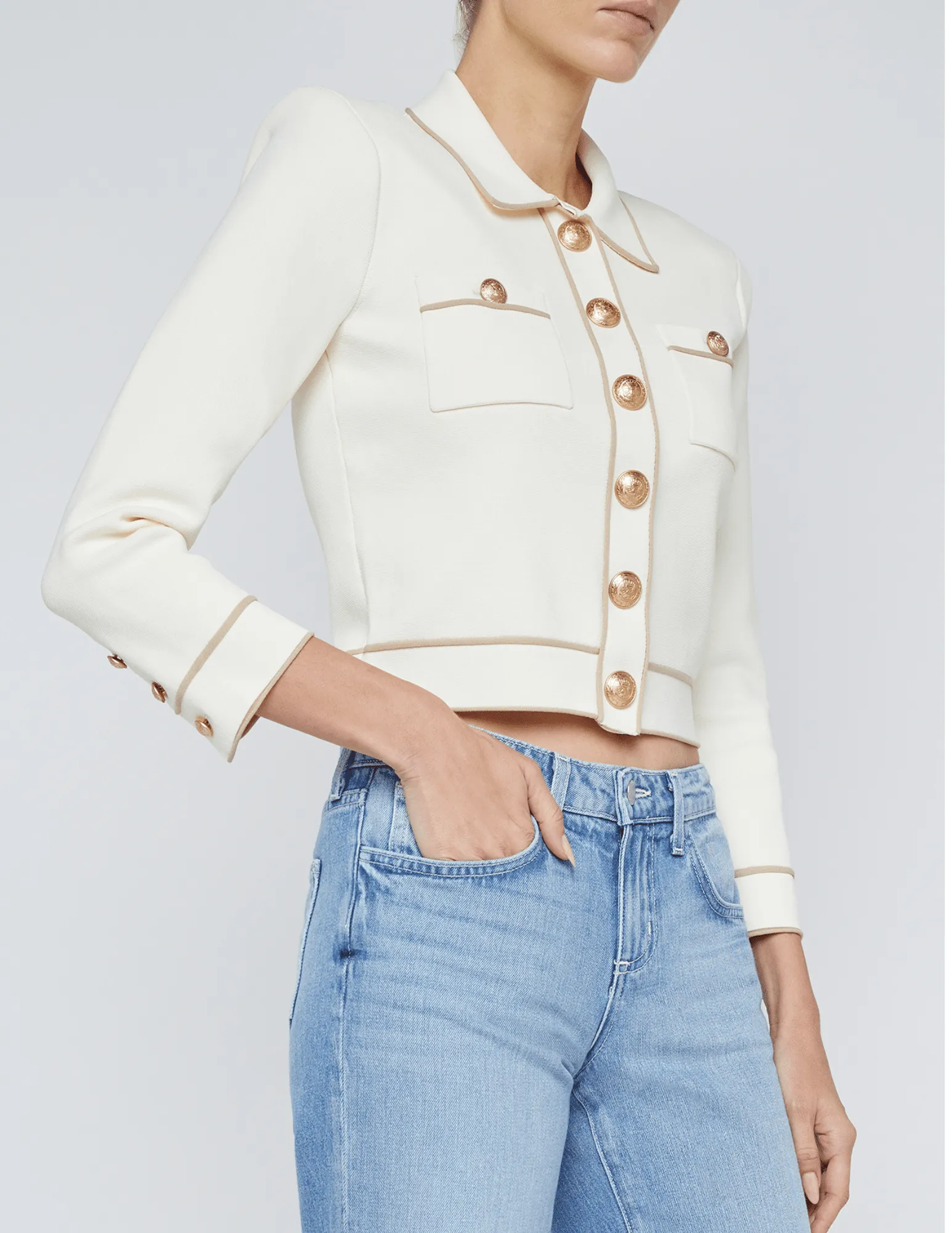 L'Agence Neo Contrast Trim Cropped Cardigan