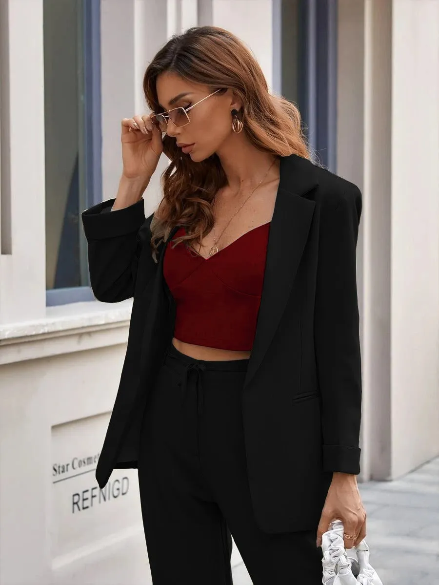 Lapel Neck Open Front Blazer