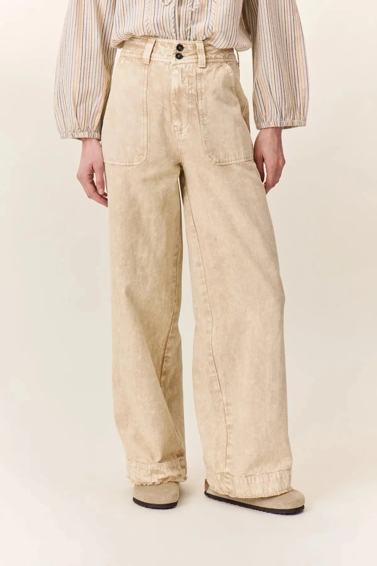Leon & Harper Prag Plain Pants Beige